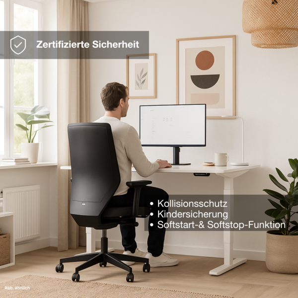 ASSMANN Elektrisch höhenverstellbarer Schreibtisch Y-Line Curved 120x80 cm Sichtbeton Anthrazit Schwarz Metall Holz Bild 7