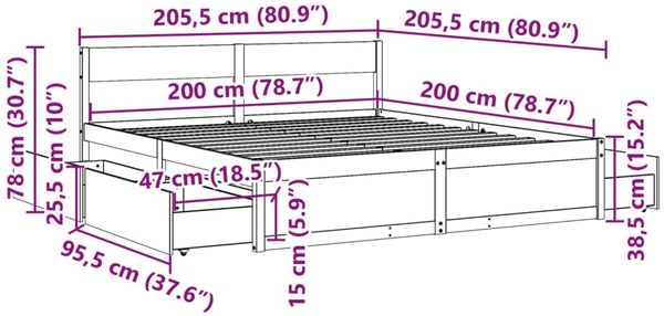 vidaXL Massivholzbett ohne Matratze Wachsbraun 200x200 Kiefernholz 3282338 Bild 10