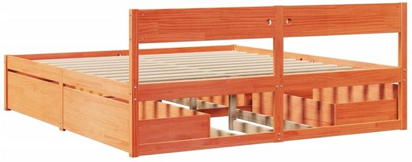 vidaXL Massivholzbett ohne Matratze Wachsbraun 200x200 Kiefernholz 3282338 Bild 6