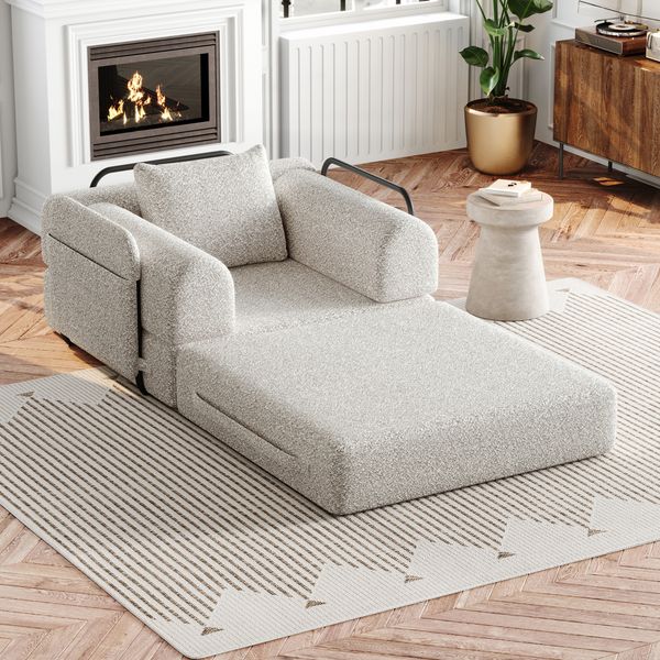 Schlafsofa mit Armlehnenfach & Stahlrahmen, umwandelbar Einzelsitz Sofa Bett mit rutschfester Unterlage,khaki