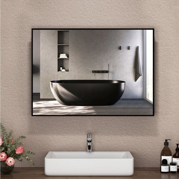 Hopibath Spiegel Flur Eckig Flurspiegel Wandspiegel Schwarz (Hängespiegel, 5mm Umweltschutz Spiegel, mit Alurahmen), für Schlafzimmer Wohnzimmer Flur Garderobe Hotel