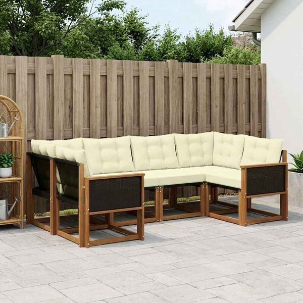 vidaXL Outdoor-Sofagarnitur mit Kissen 6 pcs Natur und Creme 3382166