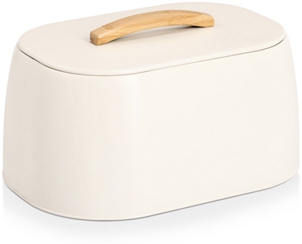 ZELLER Brotkasten 25169 aus Metall, creme mit Griff aus Gummibaumholz