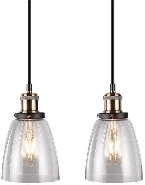 V-TAC Pendelleuchte, Leuchtmittel nicht inklusive, 2er Set Decken Hänge Lampen Wohn Ess Zimmer Glas Beleuchtungen Pendel