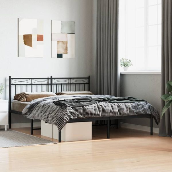vidaXL Bettgestell mit Kopfteil, Metall, Schwarz, 150x200 cm