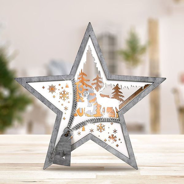 LED-Dekostern aus Holz Weihnachtsstern Adventsstern Weihnachtsdeko Tischdeko