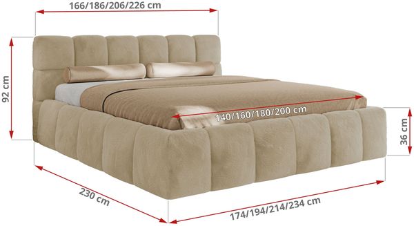 Doppelbett mit Gasdruckfeder, Polsterbett NIRA CLASSIC Holzlattenrost Bett mit Stauraum, gepolstertes Kopfteil Bettkasten Foam Matratze - 200 x 200 cm - Creme Plüsch - MIRO LUX Bild 4
