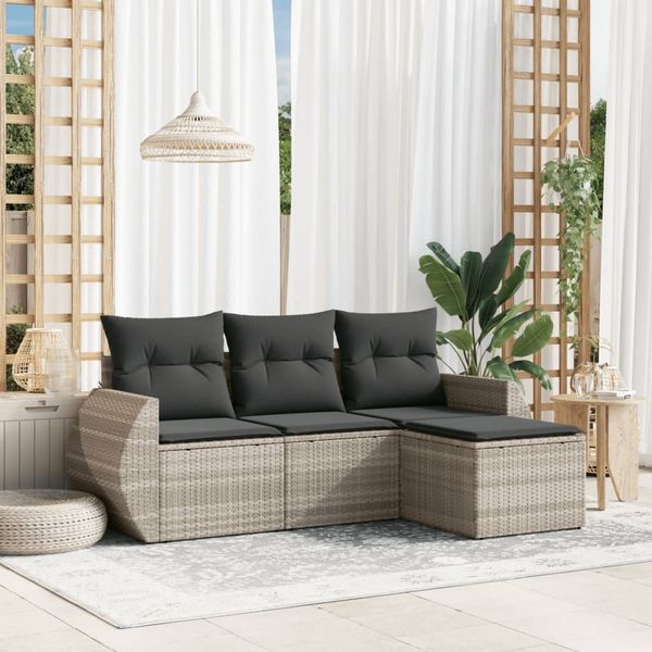 vidaXL 4-tlg. Garten-Sofagarnitur mit Kissen Hellgrau Poly Rattan 3221271