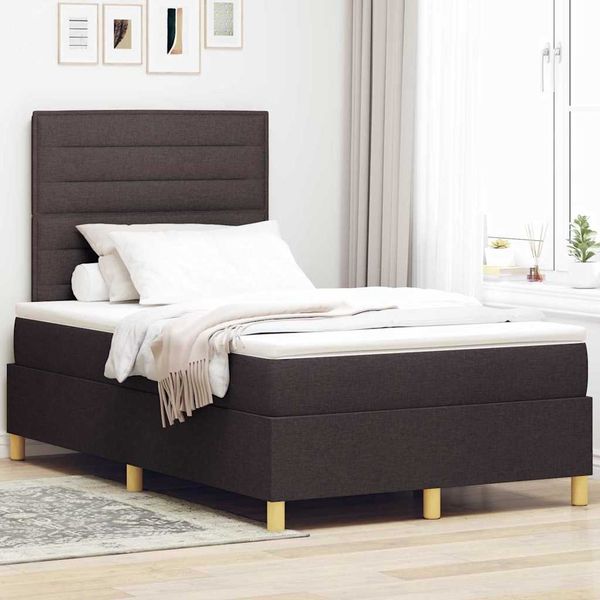 vidaXL LED Boxspringbett mit Matratze Dunkelbraun 120 x 200 cm Stoff 3343015