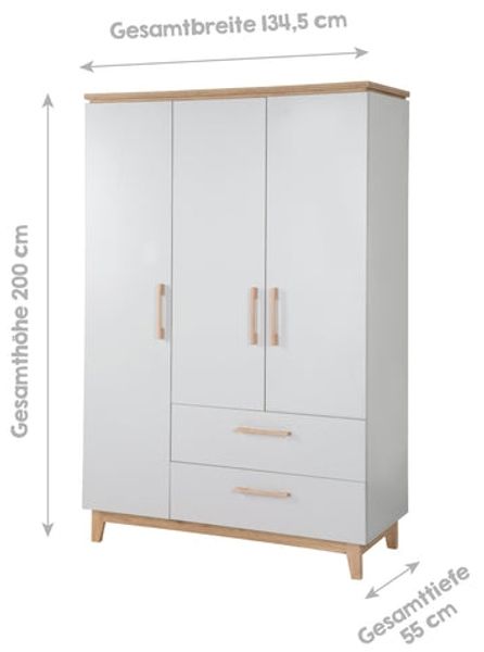 roba Kinderzimmerset 'Caro' 3-teilig - Bett 70 x 140 - Kleiderschrank 3-türig - Lichtgrau / Goldeiche Bild 9