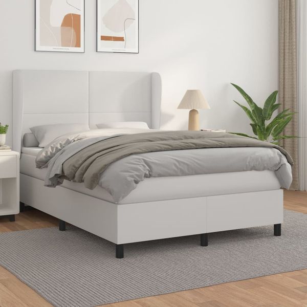 vidaXL Boxspringbett mit Matratze Weiß 140x200 cm Kunstleder 3128914