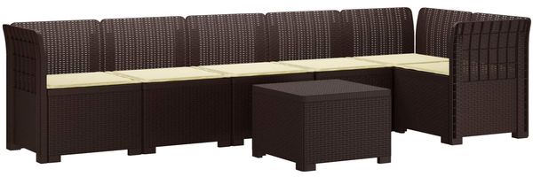 vidaXL 6-Sitzer Garten Sofa mit Kissen Rattan Look PP Braun 3444110