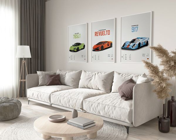 Poster Sportwagen Mclaren Lamborghini Porsche Klassiker Legenden · Geschenk für ihn · Wohnzimmmer & Büro · Wand Deko · Print ohne Rahmen - 70 x 100 cm / MCLAREN 765LT