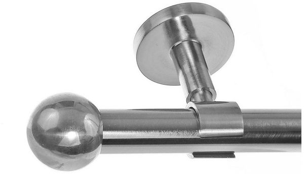 BASIT Gardinenstange Edelstahloptik 20mm mit Deckenträgern 120 cm E33, Ø 20 mm, 1-läufig, verschraubt, Metall, D31 120 cm E33 Kugel