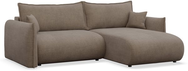 Selsey Cushi Ecksofa mit Schlaffunktion, Ottomane rechts, Hellbraun-Chenille