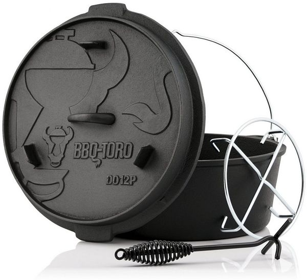 BBQ-Toro Grilltopf Dutch Oven DO12PX, 13,6 L Premium Gusseisen Kochtopf Gusstopf, Gusseisen (4-tlg)