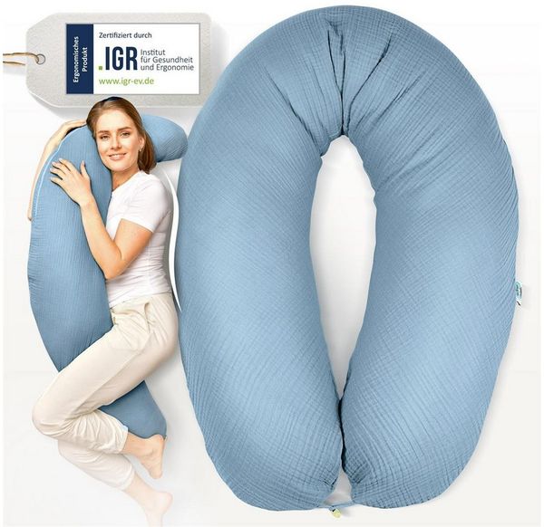 SEI Design Stillkissen Seitenschläferkissen Babynestchen mit EPS Mikroperlen, Schwangerschaftskissen mit Bezug, Schwangerschaftskissen mit Bezug, Musselin BIO Baumwolle