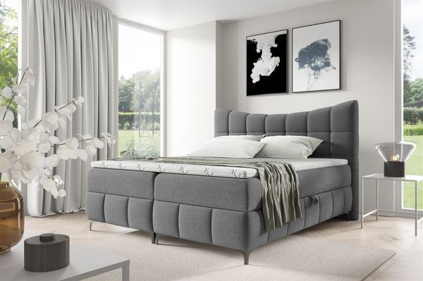 Boxspringbett Schlafzimmerbett CHARLES 140x200cm Stoff Aragon Grau