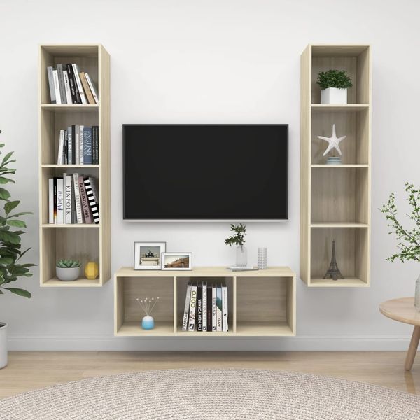 vidaXL 3-tlg. TV-Schrank-Set Sonoma-Eiche Spanplatte [3079757]