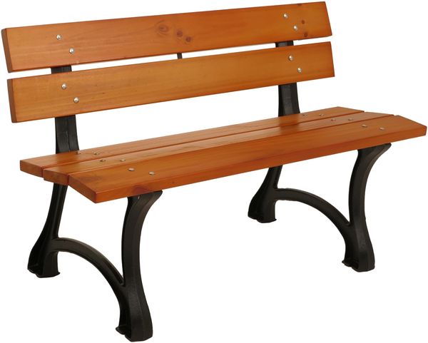Gartenbank HWC-O20, Sitzbank Parkbank Holzbank 2-Sitzer, Gusseisen Holz Kiefer, 125cm ~ teak