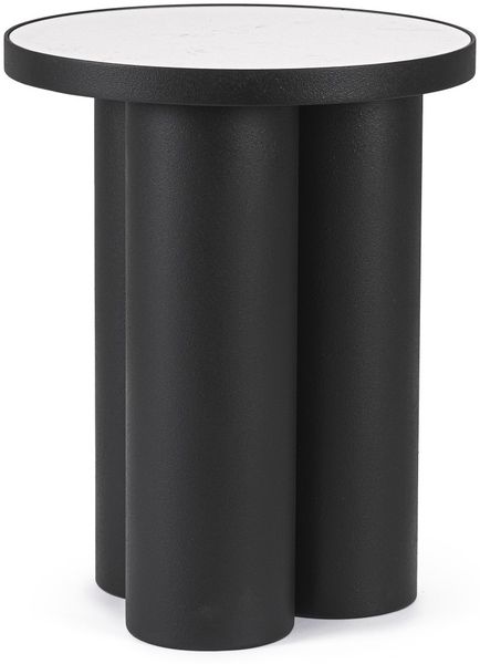 Couchtisch Delron aus Marmor und Metall, modern rund, Schwarz, Ø 40 cm, Mittelfuß