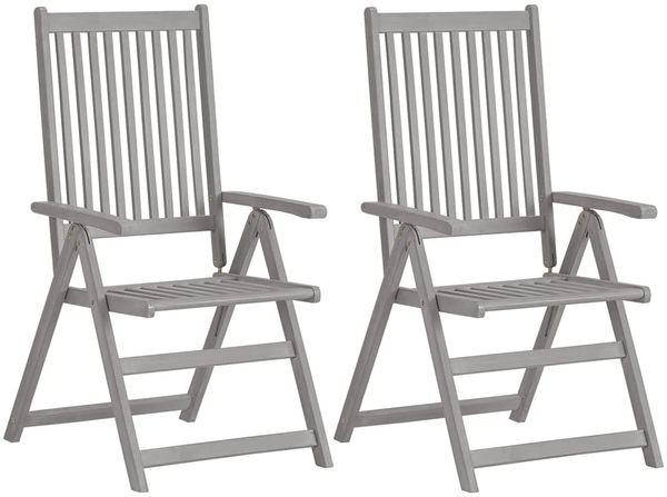 vidaXL Verstellbare Gartenstühle 2 Stk. Grau Massivholz Akazie 45938