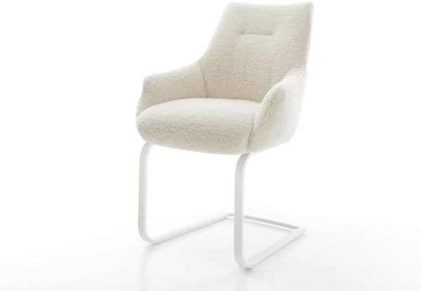 Freischwinger Alja-Flex mit Armlehnen Teddystoff Beige Freischwinger flach Weiß Taschenfederkern