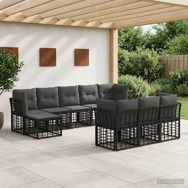 vidaXL Outdoor-Sofagarnitur Schwarz und Dunkelgrau Polyester 3437569