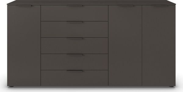 Rauch Möbel Flipp, Kombikommode, Kommode mit Stauraum für Wohnzimmer, Schlafzimmer, Flur, 4 Fachböden, Graphit, 3-türig, 5 Schubkästen, Griffe graphit, 199 x 100 x 42 cm