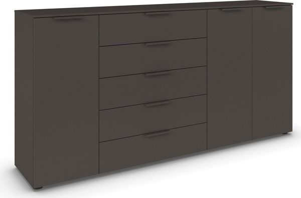 Rauch Möbel Flipp, Kombikommode, Kommode mit Stauraum für Wohnzimmer, Schlafzimmer, Flur, 4 Fachböden, Graphit, 3-türig, 5 Schubkästen, Griffe graphit, 199 x 100 x 42 cm Bild 3