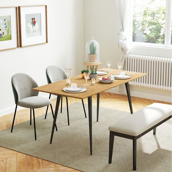 HOMCOM Klapptisch Esstisch ausziehbar 120/160 x 75 cm für 6-8 Personen (Esszimmertisch, 1-St, Küchentisch), mit Stahlbeine, Natur