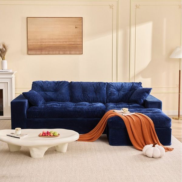 LITBIRD Ecksofa 3-Sitzer Sofa mit Marshmallow-Softpolster & Modulares Recamiere Sofa, 1 Teile, Cordstoff Schlafsofa & Relaxsofa, Wohnzimmer Sofa