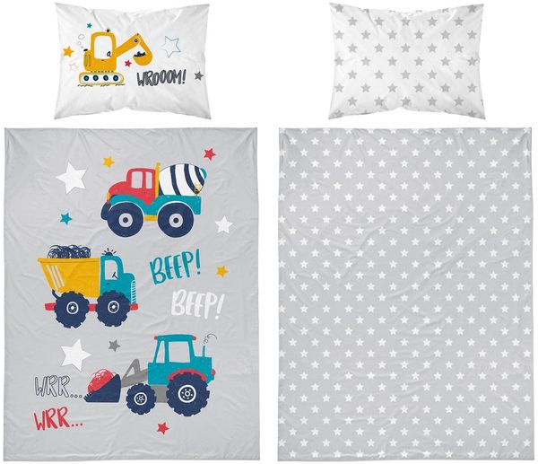 Detexpol Babybettwäsche Set Baumaschinen 2tlg. 100% Baumwolle Größe: 100x135 cm, 40x60 cm, Baumwolle, 2 teilig
