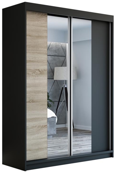 Schwebetürenschrank NEO 2-türig Schrank 180 cm (mit Spiegel) Farbe: Schwarz , sonoma