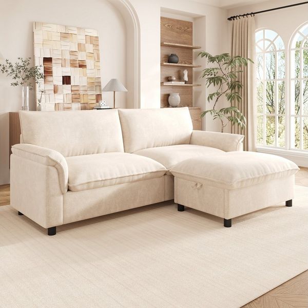 Merax Ecksofa Cloud Sofa 3-Sitzer mit Schlaffunktion, Stauraumhocker, 1 Teile, Modulares Chenille Soffa, Deep Seat Wohnzimmersofa Groß, Couch