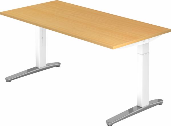 bümö manuell höhenverstellbarer Schreibtisch 160x80 in Buche, Gestell in weiß/alu - PC Tisch höhenverstellbar & groß, höhenverstellbarer Tisch Büro, großer Computertisch verstellbar, X16-6-WC