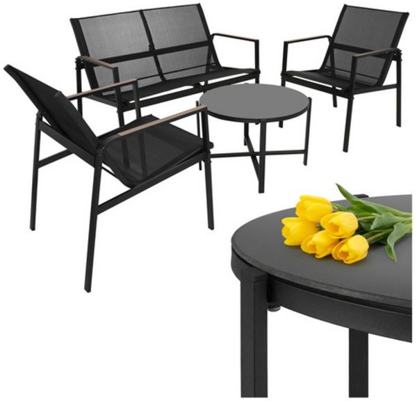 Gardlov Gartenlounge-Set Balkonmöbelset Gartenmöbel, (Spar-Set, 4-tlg, Sessel 150 kg, Sofa 300 kg), Die 5 mm starke Sicherheitsglasplatte ist stilvoll und praktisch