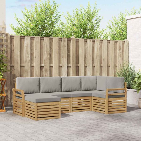 vidaXL Outdoor-Sofagarnitur 6 pcs Weiß und Hellgrau Polyester 3392116
