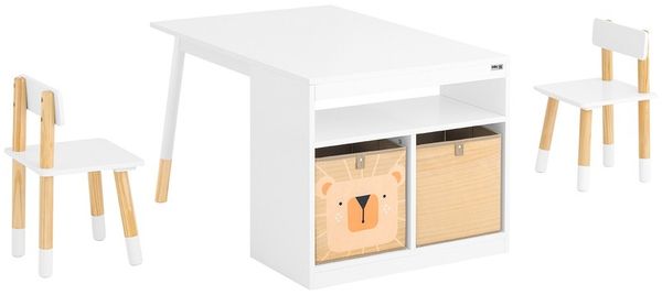 SoBuy KMB113-W Kindertisch mit 2 Stühlen, MDF, Lackiert, Weiß, 60 x 44 x 58 cm