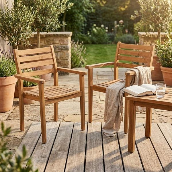 2er Set Teakstuhl MICA - stapelbar - Teakholz für Terrasse Balkon Garten