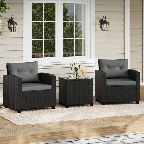 Yaheetech Gartenlounge-Set Gartenmöbel-Set aus 2 Sesseln & 1 Beistelltisch, Terrassenmöbel-Set Balkonset Rattan-Optik für Terrasse/Balkon/Garten