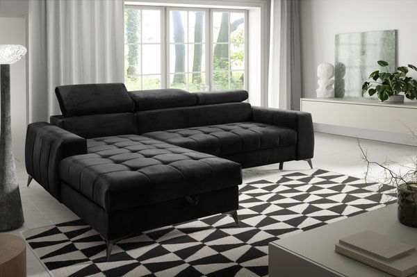AX LIVING Schwarze Eckcouch mit Schlaffunktion Arkucio Mini 260 cm L