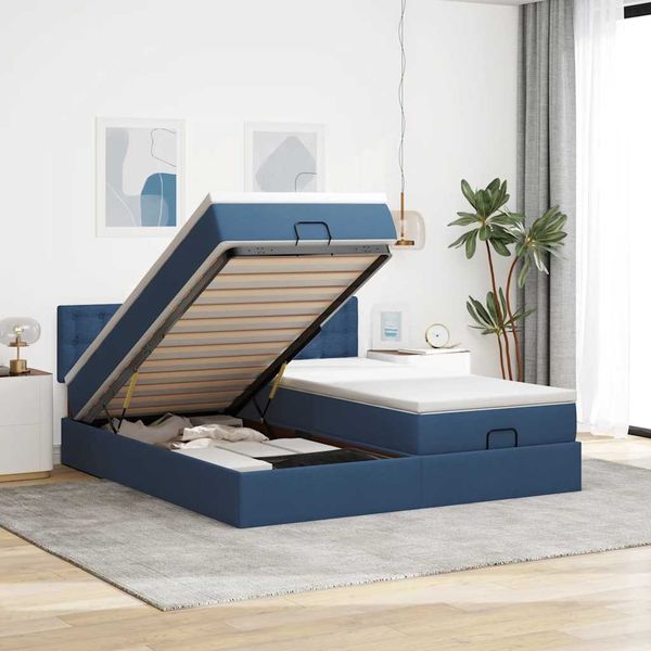 vidaXL Ottoman-Bett mit Matratzen Blau 160x200 cm Stoff 3312035
