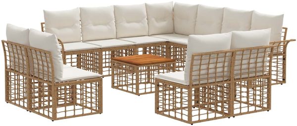 vidaXL Outdoor-Sofagarnitur 12 pcs Natürlich und Cremweiß Polyester 3437714