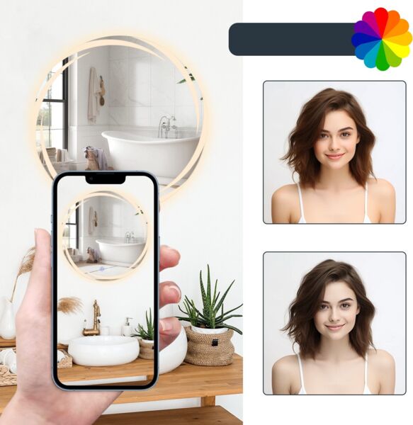 ZMH Runder Badezimmerspiegel mit Beleuchtung – LED-Wandspiegel 70 cm IP44, runder Badezimmerspiegel mit Touch-Funktion, mit dimmbarem Licht – Schalter und Antibeschlagfunktion Bild 9