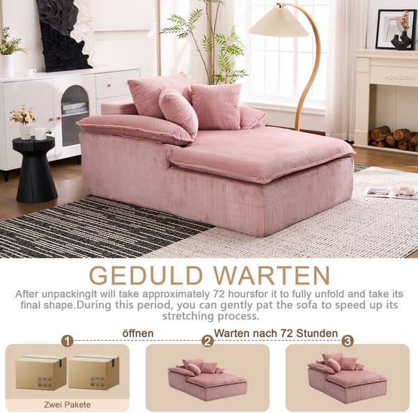 Großes Cord Sofa Cloud Form, rahmenloses Loungesofa,High-Density Schaum, kein Aufbau, 177x122cm,ergonomisch,weich,Rosa Bild 7