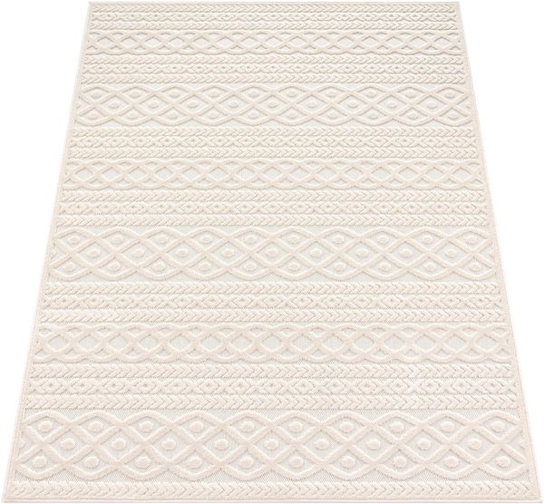 Paco Home Outdoor Teppich Wetterfest Balkon Wohnzimmer Skandinavisches Boho Muster Einfarbig Geometrisch 3D Effekt Moderne Deko, Grösse:160x230 cm, Farbe:Creme 4