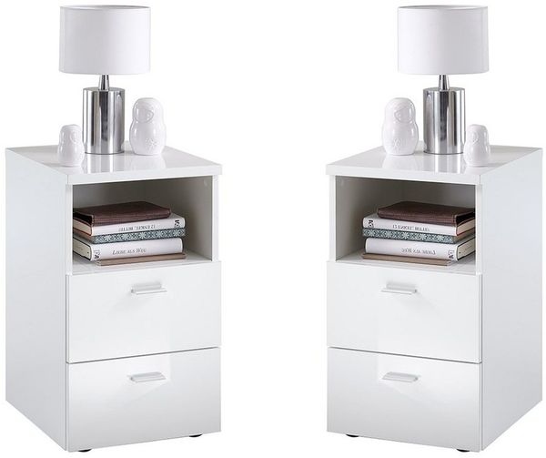 Lomadox Nachttisch CERNA-10, Nachtschrank Nachtkonsole, 2er Set, weiß Hochglanz, 35/61,5/39,9 cm