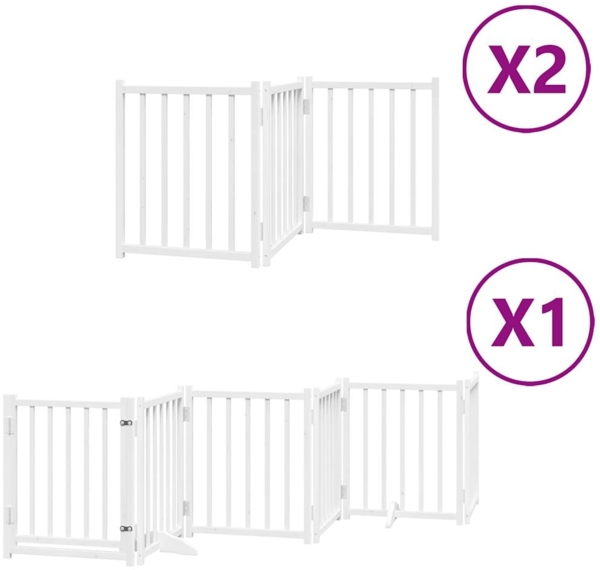 vidaXL 12-tlg. Hundetor mit Tür Faltbar Weiß 600 cm Pappelholz 3155704