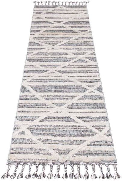 Carpet City Hochflor-Teppich Valencia 810, rechteckig, Höhe: 20 mm, Läufer, Boho-Stil, 3D-Effekt, Raute, Hoch-Tief-Struktur, mit Fransen